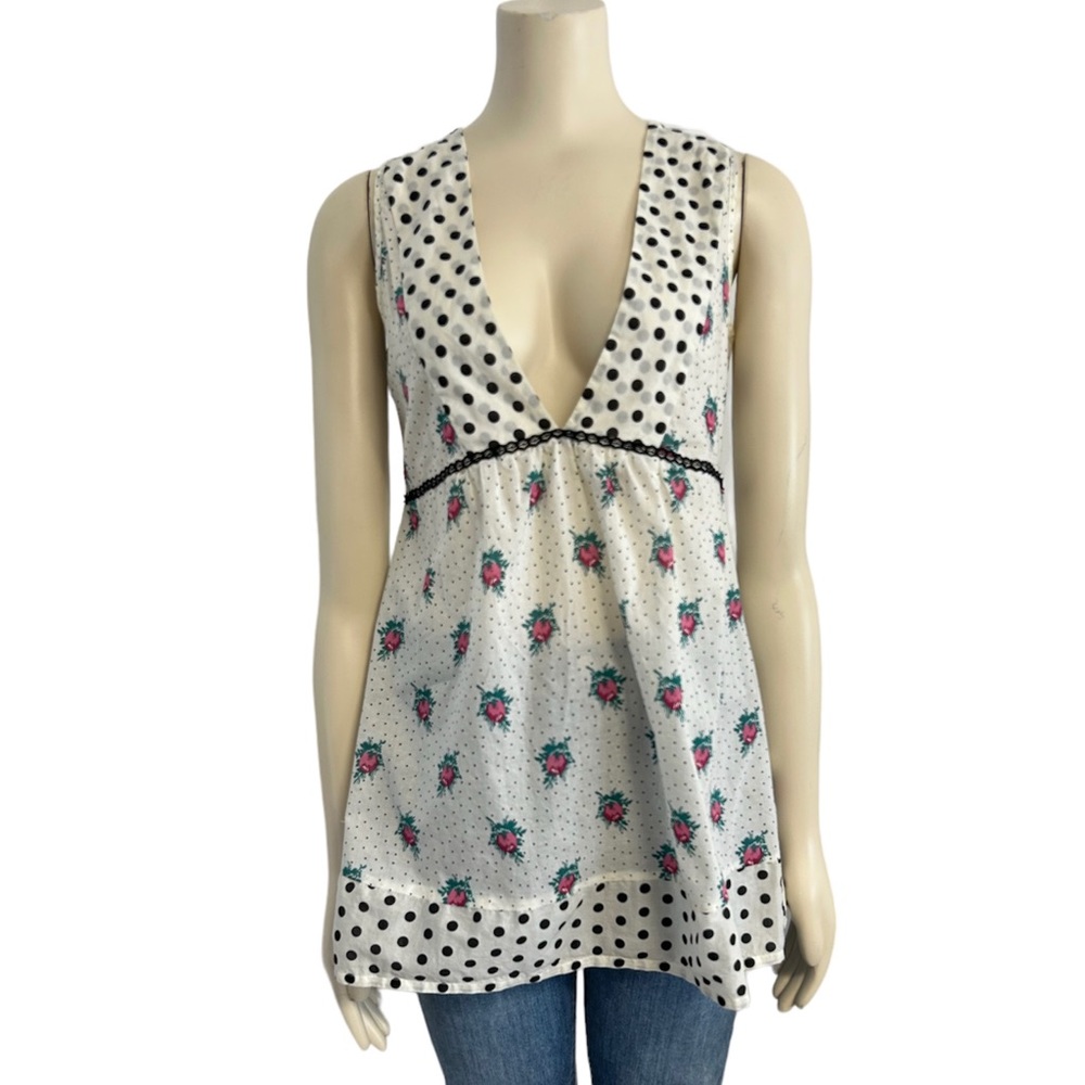 Max Rave Y2K Flower Polkadot Babydoll Tunic Top Womens Medium.